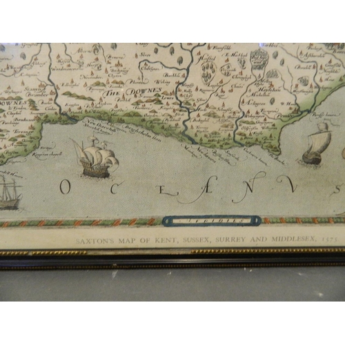 625V - A Saxton map of Kent, Sussex, Surrey, and Middlesex, 22½