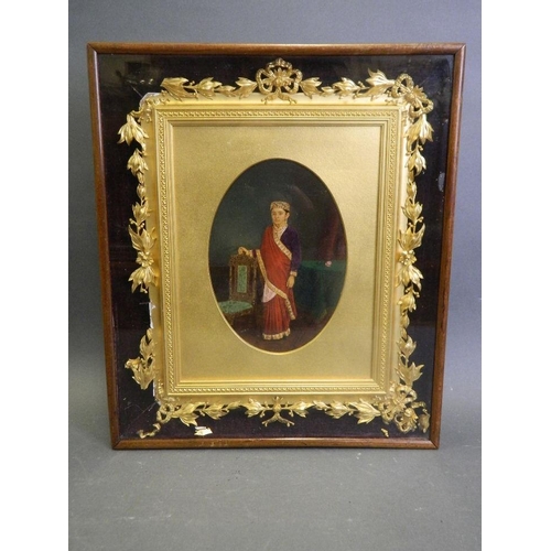 625Y - A C19th over painted portrait photograph, in a good gilt frame mounted in a picture box, bears dedic... 