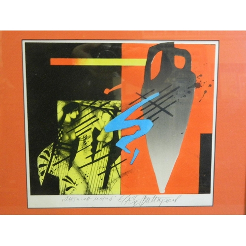 626 - A Modernist abstract screen print, signed indistinctly in pencil, 11½