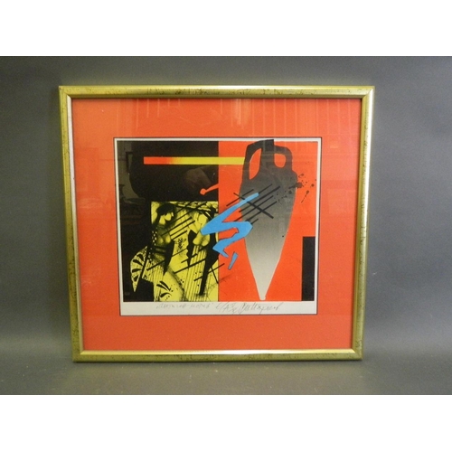 626 - A Modernist abstract screen print, signed indistinctly in pencil, 11½