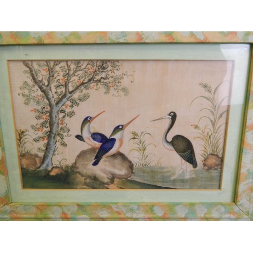 629 - A collection of three Chinese watercolours on rice paper depicting exotic birds, 11