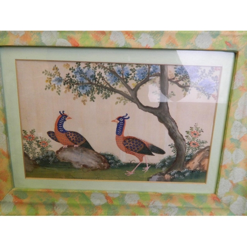 629 - A collection of three Chinese watercolours on rice paper depicting exotic birds, 11