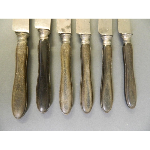 76 - A set of six C19th French table knives with horn handles, 10