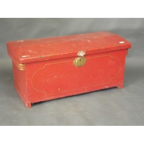 857 - A C19th dome topped painted pine blanket box, original paint under, 16