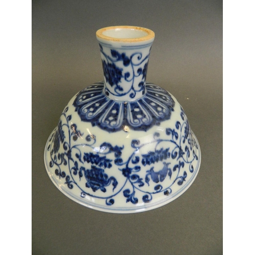 98 - A Chinese blue and white porcelain stem bowl decorated with the eight Buddhist symbols, 6 character ... 