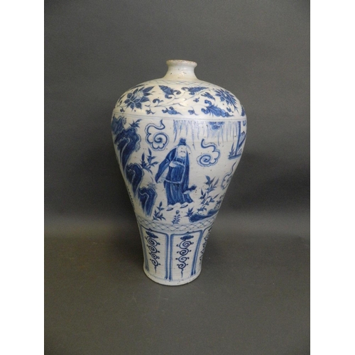 120 - A large Chinese Ming style blue and white meiping vase with painted decoration of four immortals in ... 