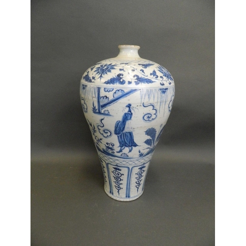 120 - A large Chinese Ming style blue and white meiping vase with painted decoration of four immortals in ... 