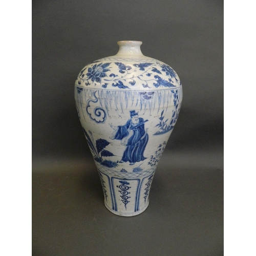 120 - A large Chinese Ming style blue and white meiping vase with painted decoration of four immortals in ... 