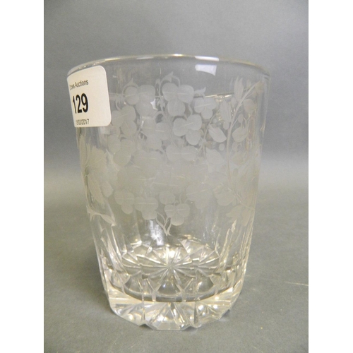 129 - A Georgian 1805 wheel engraved clear glass tumbler made to commemorate the union of England, Scotlan... 