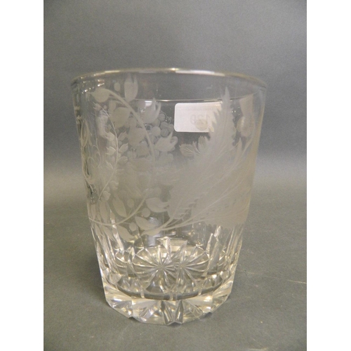 129 - A Georgian 1805 wheel engraved clear glass tumbler made to commemorate the union of England, Scotlan... 