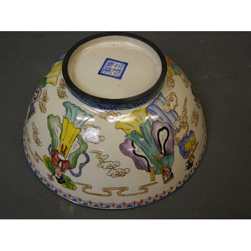 150E - A Cantonese enamelled copper bowl with hand painted decoration of the Eight Immortals, 7