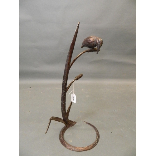 150M - A bronzed mixed metal stand in the form of a kingfisher on a bulrush, 19