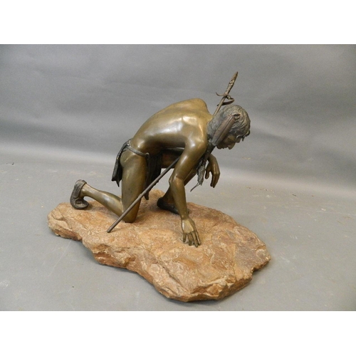 150N - Y. Dodson, 'No tracks to follow', bronze figure of a Native American tracker 15/25, dated 1984, moun... 