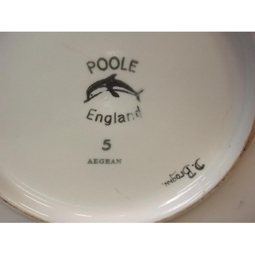 150Q - A Poole pottery charger decorated with a galleon, marked to base 'S. Aegean', signed 'D. Brogan', 14... 