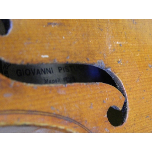 161 - A violin labelled 'Giovanni Pistucci, Napoli, 1873', in a fitted box with two bows, 24