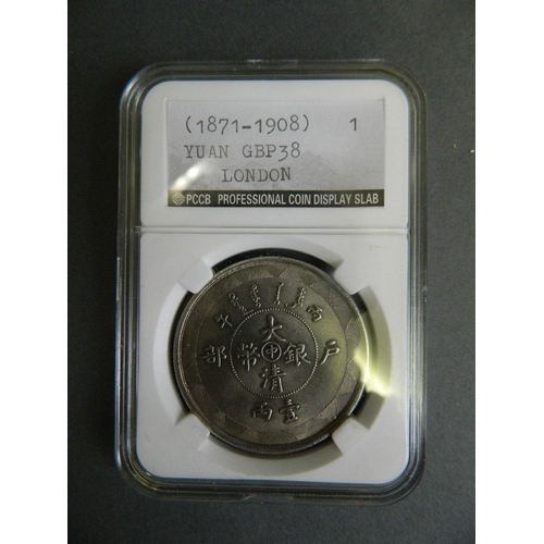 172 - A white metal facsimile Chinese coin 'Tai-Ching-Ti-Kuo', in a collector's case, 1½