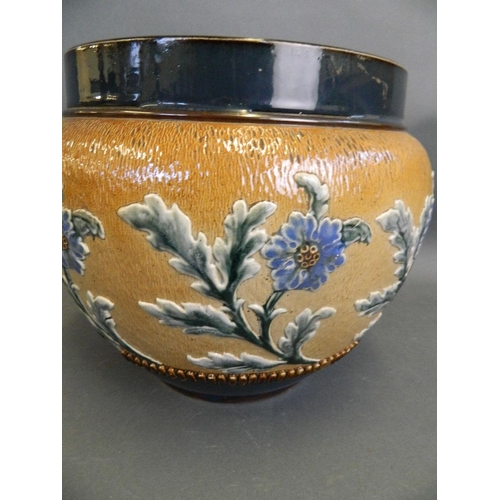 180 - A Royal Doulton jardinière with relief thistle decoration on a tan ground, 12