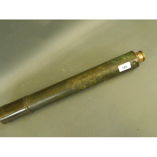 193 - A brass cased single draw 'Night or Day' telescope by Richards of Falmouth, 35½