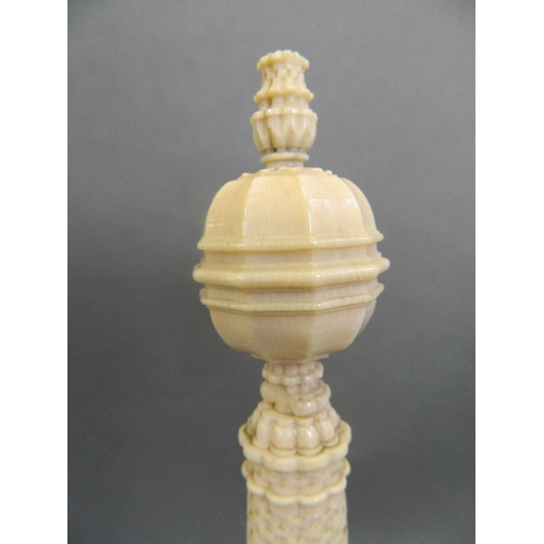 200 - A late C17th/early C18th German turned and carved ivory tower, 11½