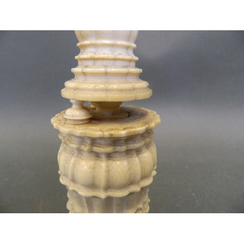 200 - A late C17th/early C18th German turned and carved ivory tower, 11½