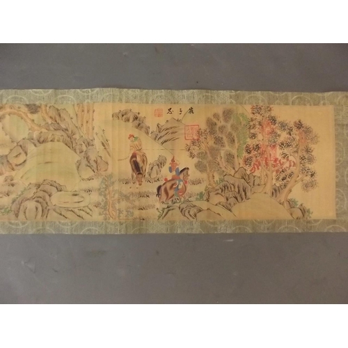 23 - A Chinese scroll depicting a landscape with hunting party, 95