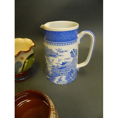 250E - A collection of assorted English pottery to include Motto ware, a Spode jug, shaving dish etc, large... 