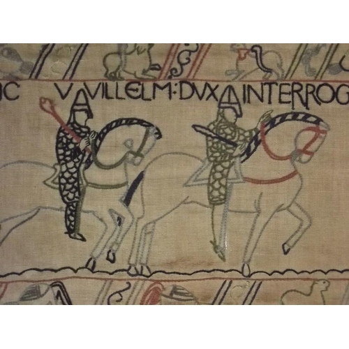 250U - An embroidered panel after the Bayeux tapestry depicting William and Harold, 44