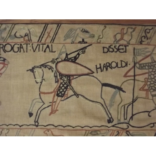 250U - An embroidered panel after the Bayeux tapestry depicting William and Harold, 44