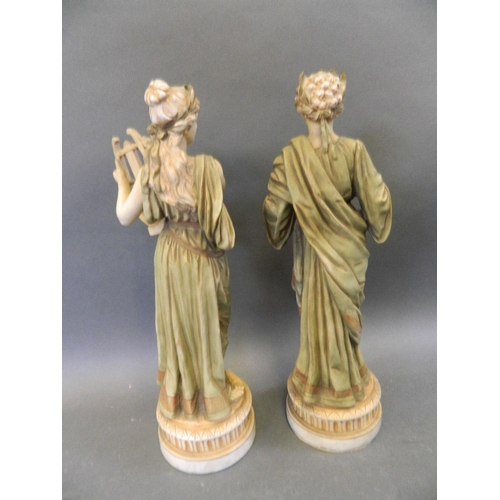 289 - A pair of Royal Dux porcelain figures of classical musicians, no lozenge marks, 11½