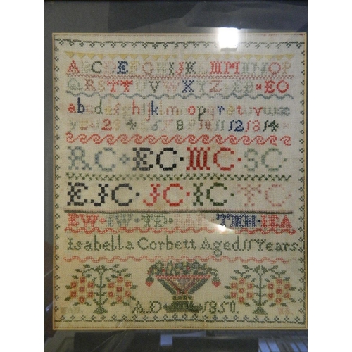 350B - A framed sampler by Isabella Corbett, aged 11 years, dated 1850, 10½