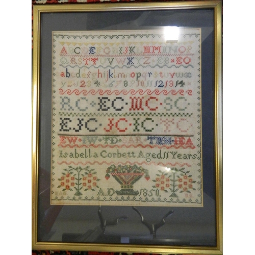 350B - A framed sampler by Isabella Corbett, aged 11 years, dated 1850, 10½