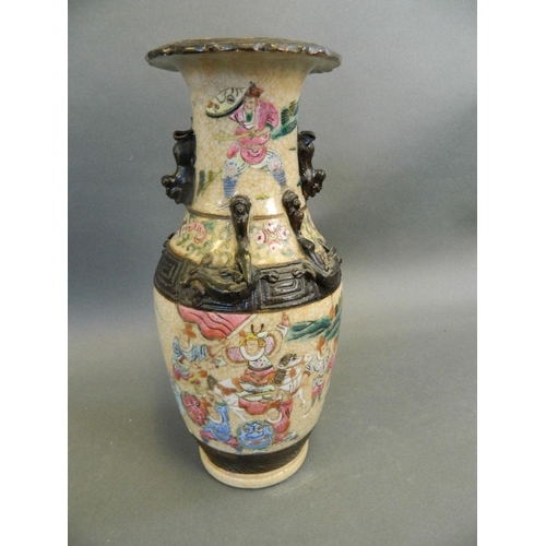 364 - A C19th Japanese Satsuma stoneware vase decorated with dignitaries and warriors in bright enamels, w... 