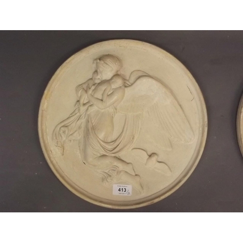 375X - A pair of painted plaster plaques with classical raised decoration of angels and cherubs, 13