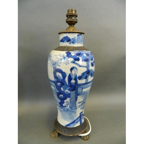 401 - A Chinese blue and white porcelain baluster vase decorated with figures in a garden, and an ironston... 