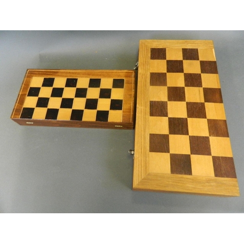 421 - A complete chess set in a fitted box, and another smaller set, king 3