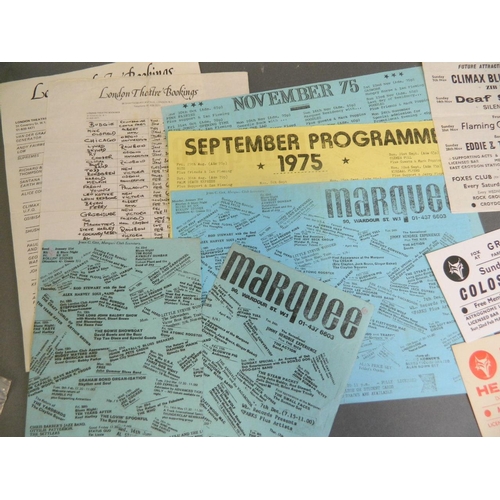 425A - A small collection of flyers from the Marque, c1975, together with a collection of flyers and ticket... 