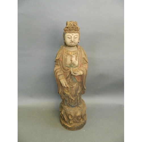 427 - A large Chinese carved and painted wood figure of a deity, 22