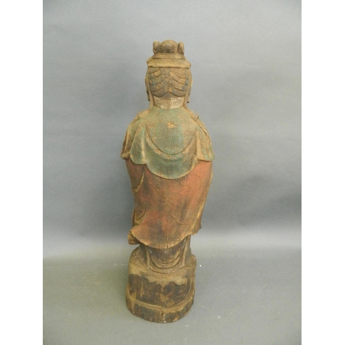 427 - A large Chinese carved and painted wood figure of a deity, 22