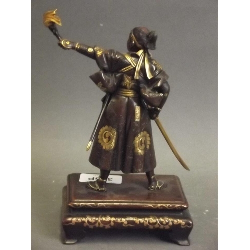 43 - A fine Japanese Meiji period Miyao bronze figure of a samurai bearing a flaming torch, with gilt was... 