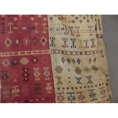 453 - An Anatolian flat weave table cover with geometric pattern design, 90