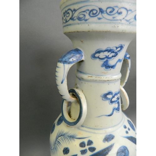 456 - A large Chinese Ming style blue and white porcelain vase with twin elephant mask handles and painted... 