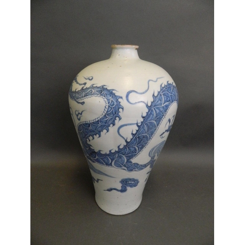 458 - A large Chinese Ming style meiping vase decorated with a dragon chasing the flaming pearl, 16½