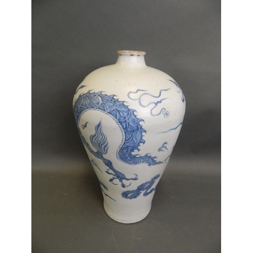 458 - A large Chinese Ming style meiping vase decorated with a dragon chasing the flaming pearl, 16½