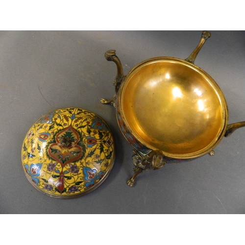 470 - F. Barbedienne, fine bronze lidded jewellery casket with gilt interior and champlevé enamelled decor... 