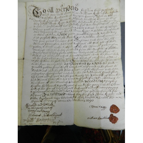 486 - Three late C17th/early C18th velum documents relating to the Rig family of Lancaster, dated 1688, 16... 