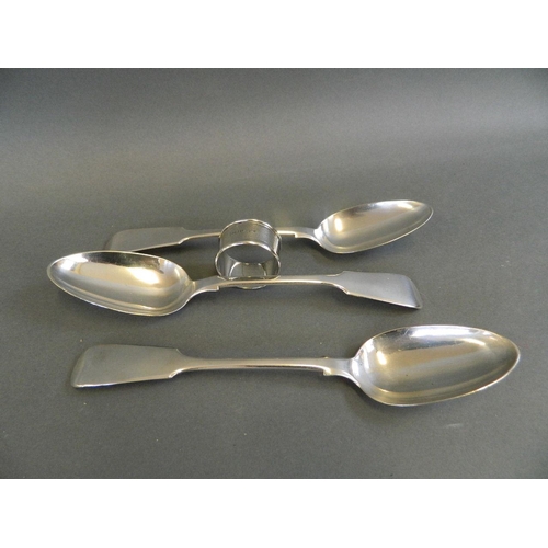 504 - A set of three Victorian Hallmarked silver serving spoons, 1859/60, together with a Hallmarked silve... 