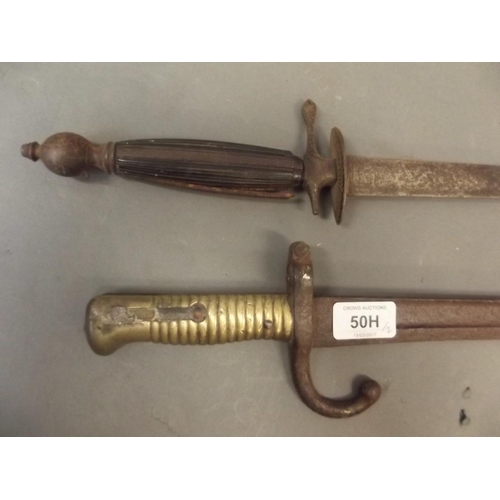 50H - A late C18th/early C19th Cullum, King's Dragoon Guard's sword, and a C19th French bayonet (AF)