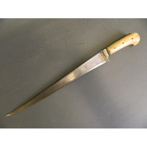 50V - An Afghan bone handled Pesh-kabz dagger, blade 13