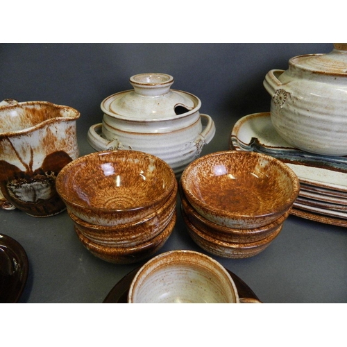 50X - A collection of 1950s studio pottery by Eileen Stevens comprising six place tea set with butterfly d... 