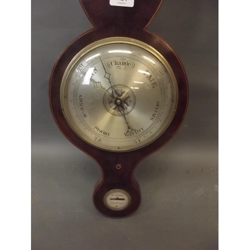 524 - A C19th figure mahogany banjo barometer with boxwood stringing, signed 'B. Porri, Skipton', 38